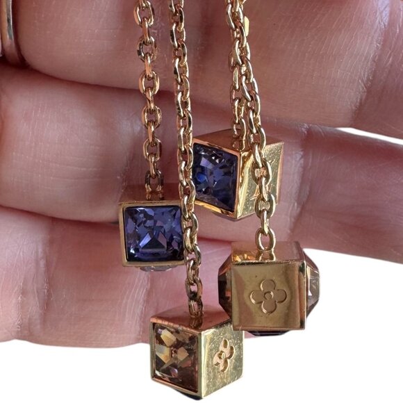 ‼️LOUIS VUITTON CRYSTAL GAMBLE CUBE EARRINGS IN AZUR - Picture 6 of 16